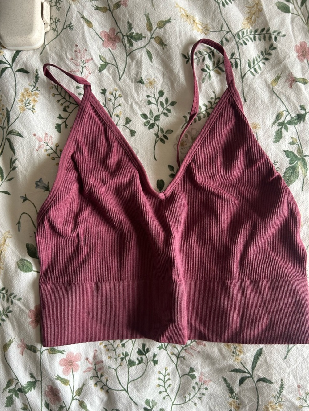 Bozzolo Ribbed V-Neck Bralette — Dusty Rose